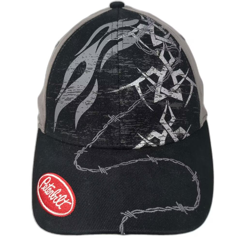Peterbilt Baseball Cap Black Gray Hat Fitted One Size Barbed Wire Tribal Logo